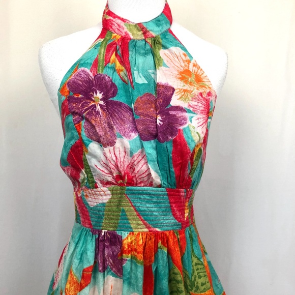 -SOLD-Farm Rio Halter Neck Mini Dress Floral - Picture 2 of 8